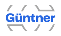 Logo with the text 'Günnter' in blue lettering and gray circles in the background.