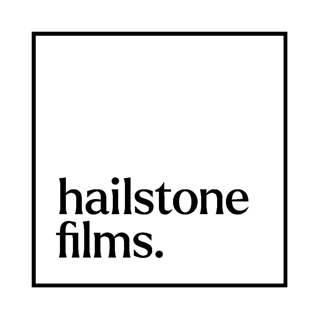 Black text that reads 'hailstone films.' inside a black square border.