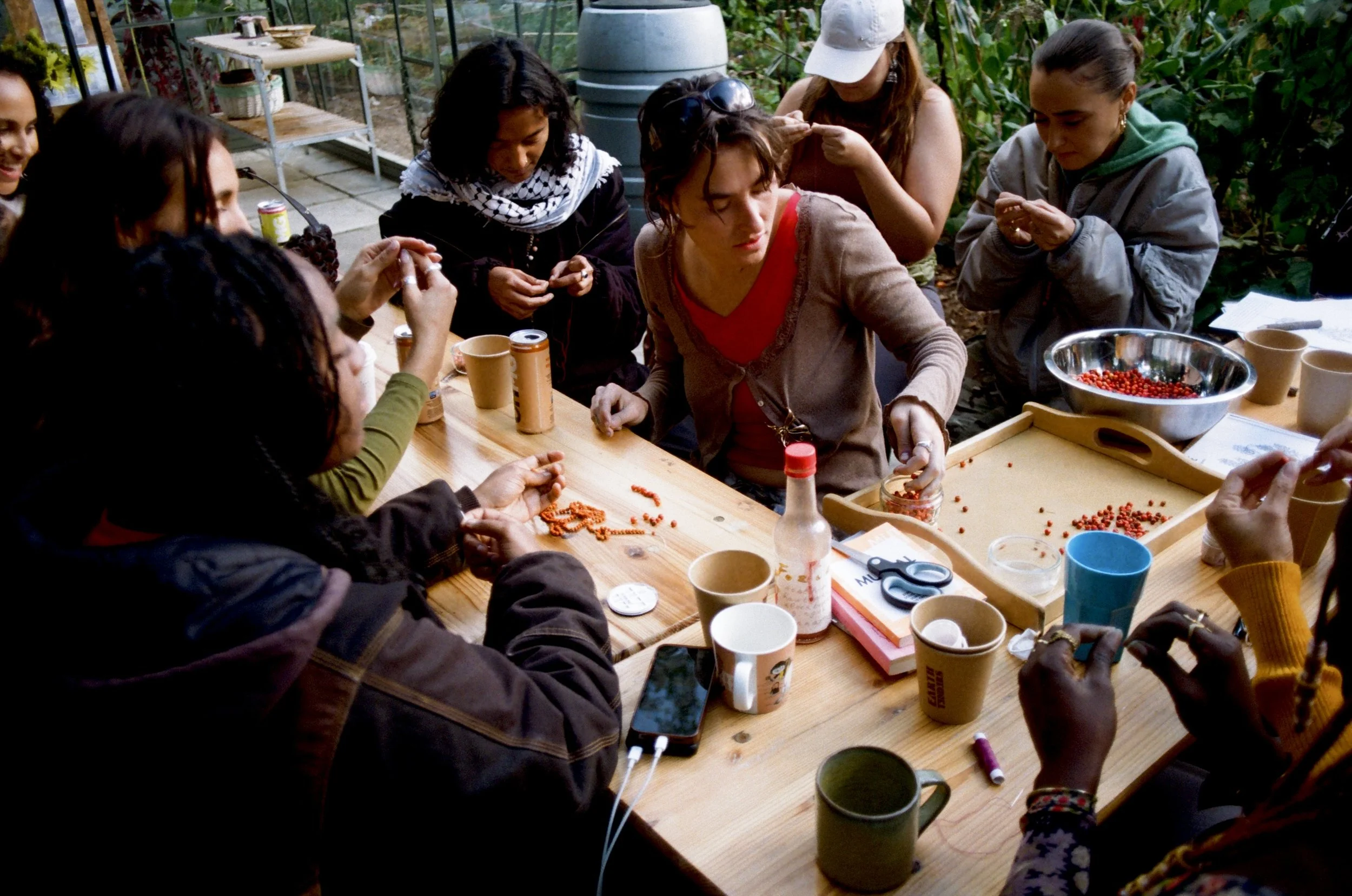 rowan berry threading station, natural jewellery-making.
photo by lydia wilks