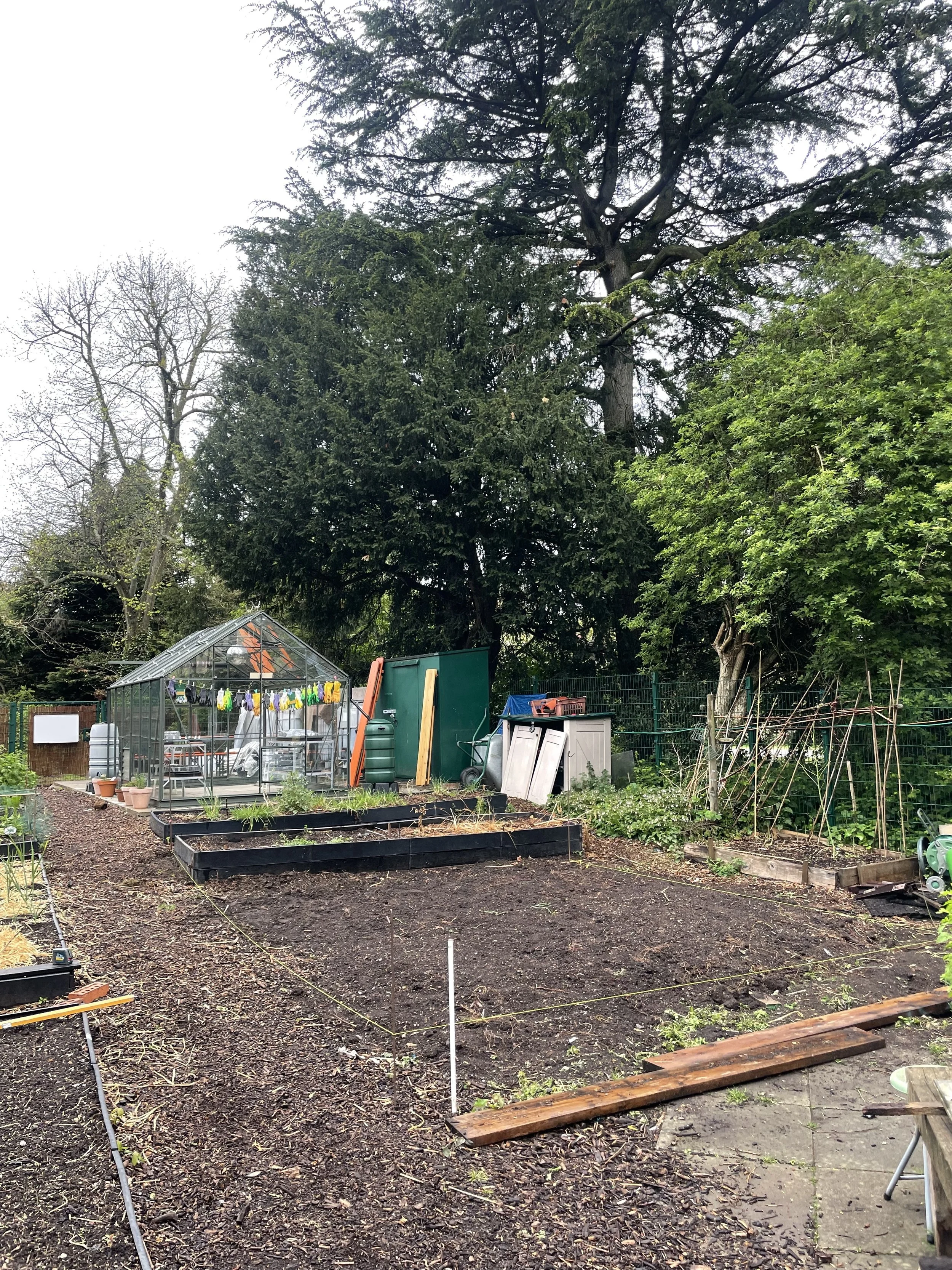 prepping ground for polytunnel foundations, april 2025