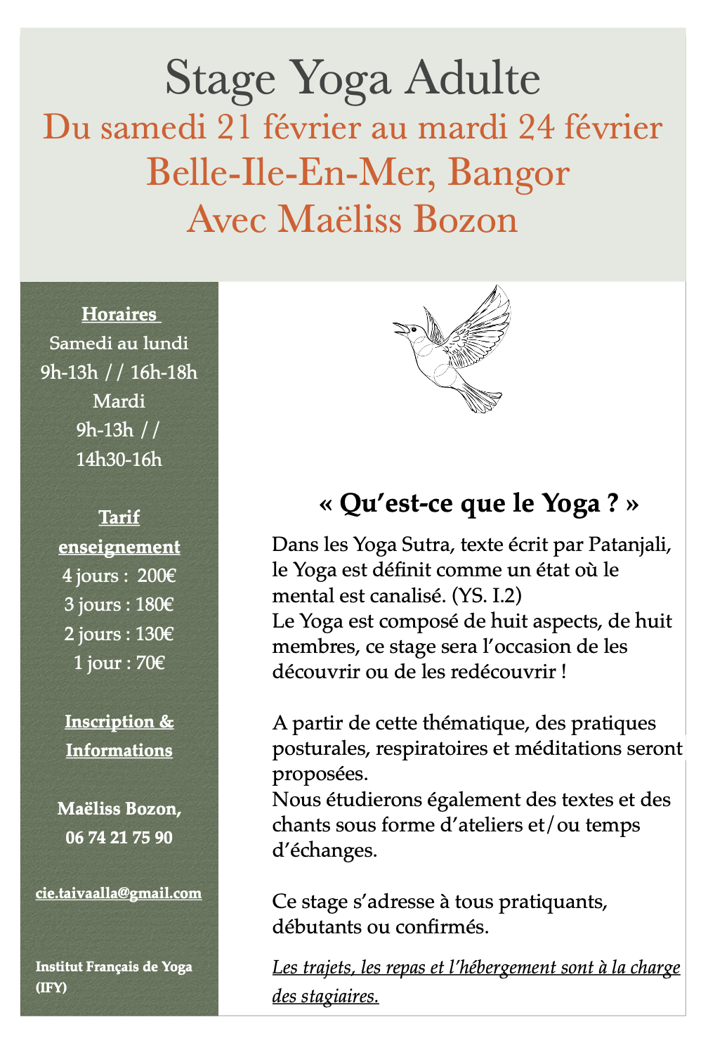 Stage yoga du 21 au 24 février 2026