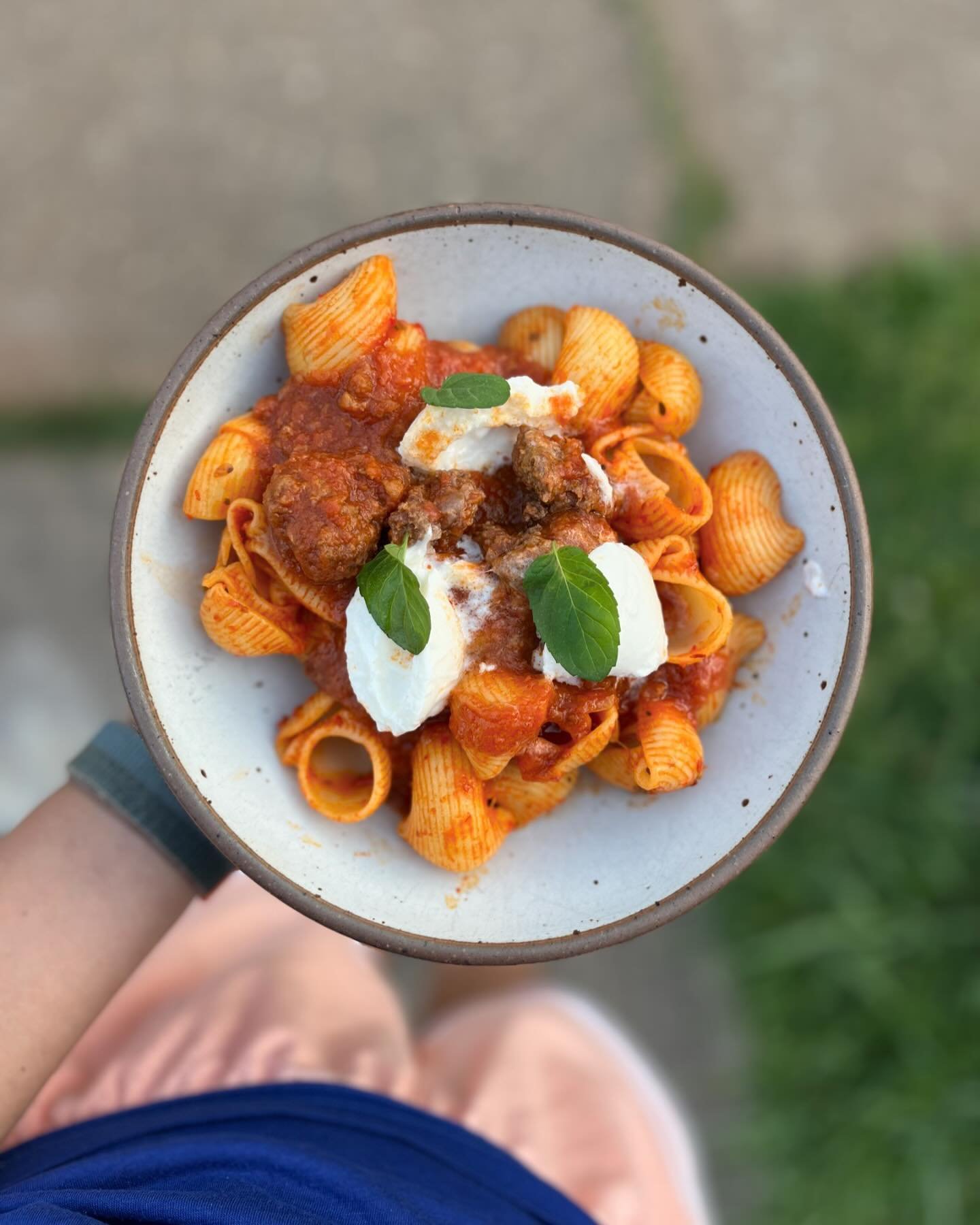 Lumache. Otherwise known as one of the best pasta shapes ever! Pairs well with @trailplacefarmssc beef, @sianomozzarella , and some basil you can keep at all times if you buy a basil plant from our plant deck!