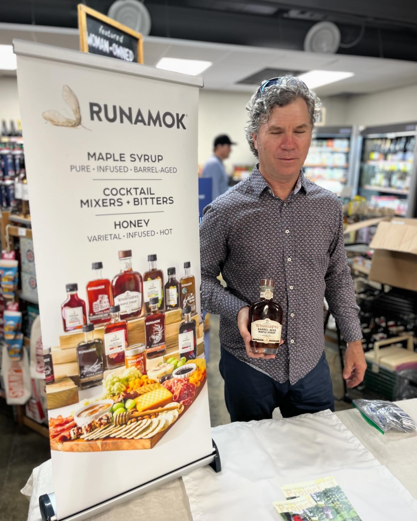 @runamokmaple is here all the way from Vermont, sampling their maple syrup! Come try some of the most delicious maple syrup in the universe!