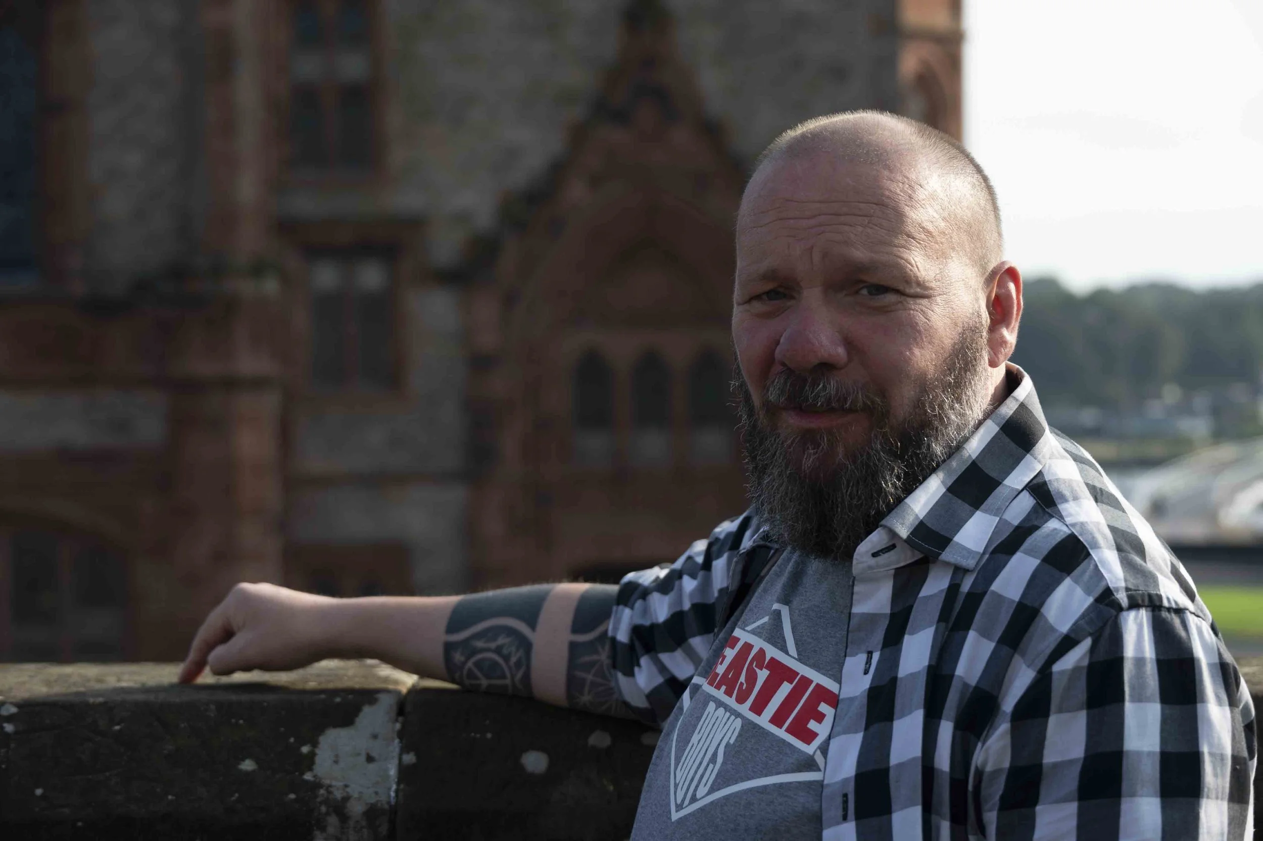 Lee Lavis, former British Soldier on the city wall overlooking Guidhall Square, where President Clinton spoke in 1995