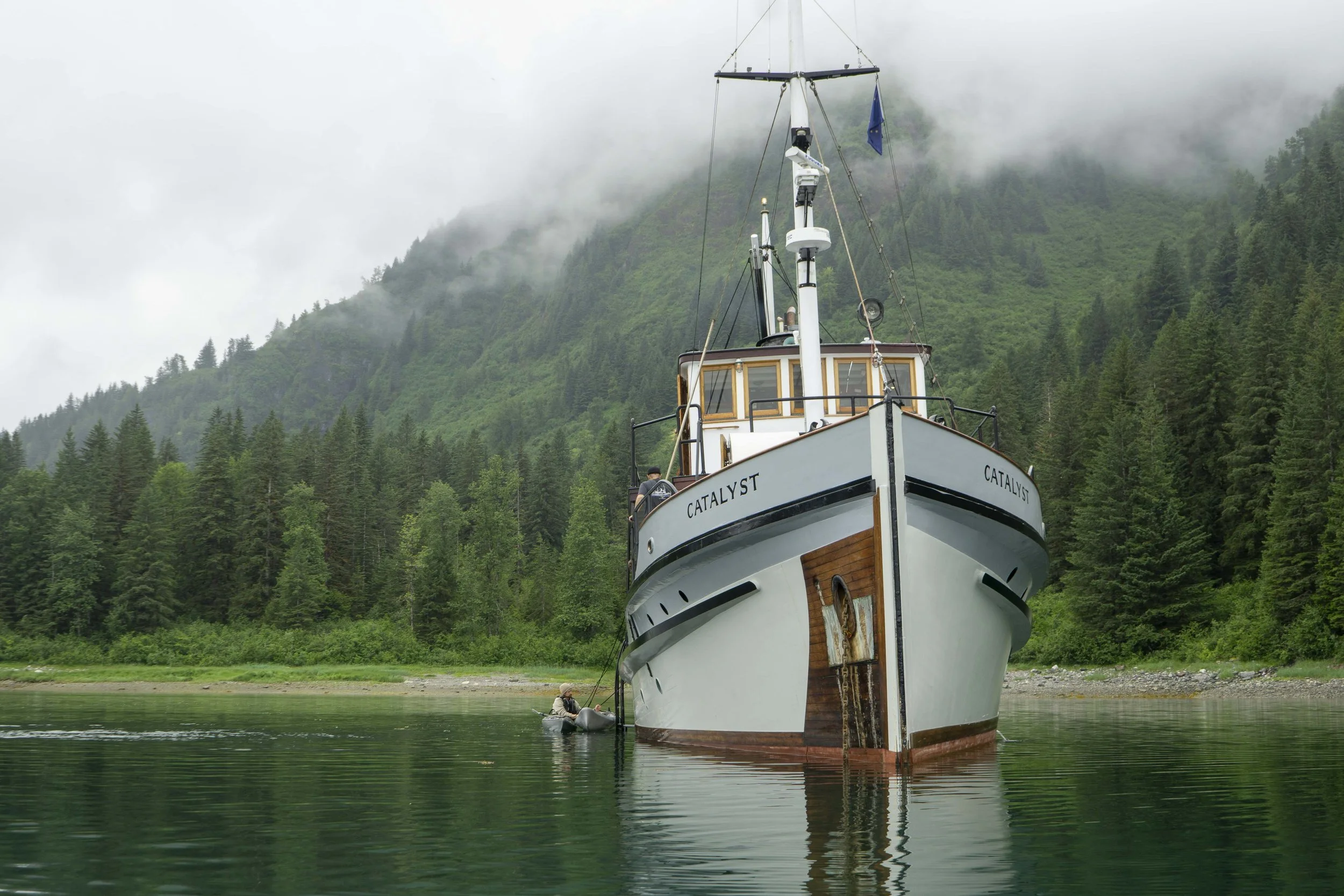 The Catalyst at anchor is Fingers Bay