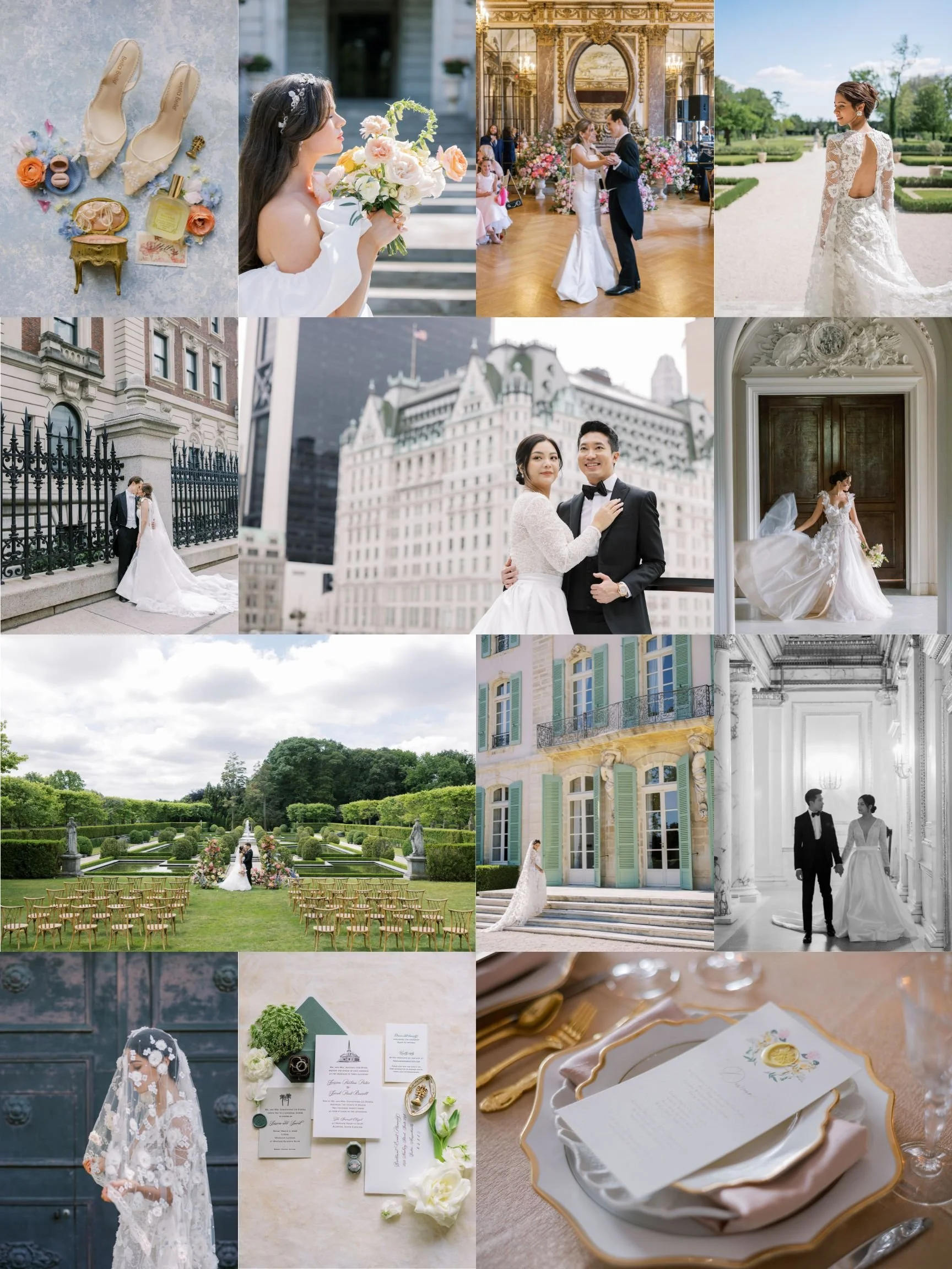A collage of various wedding scenes, including brides, grooms, wedding dresses, bouquets, wedding venues, and wedding accessories.