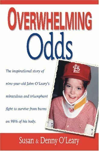 Book cover - image of a child wearing a white medical neck collar, peach t-shirt, and a red cap. He is smailing at the camera. His arms are slightly visible, and seem to be in bandages.