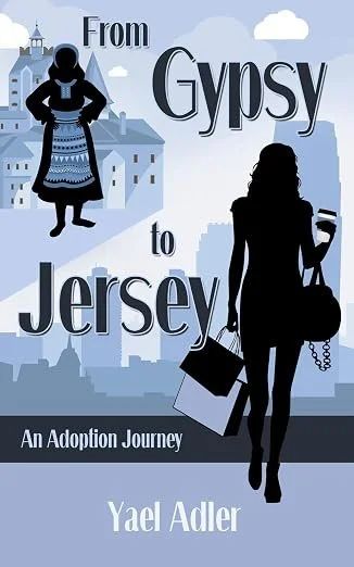 The image shows the book cover - It shows a small silhouette of a Gypsy in a small town, and a silhouette of a modern women in a city on a greyscale background