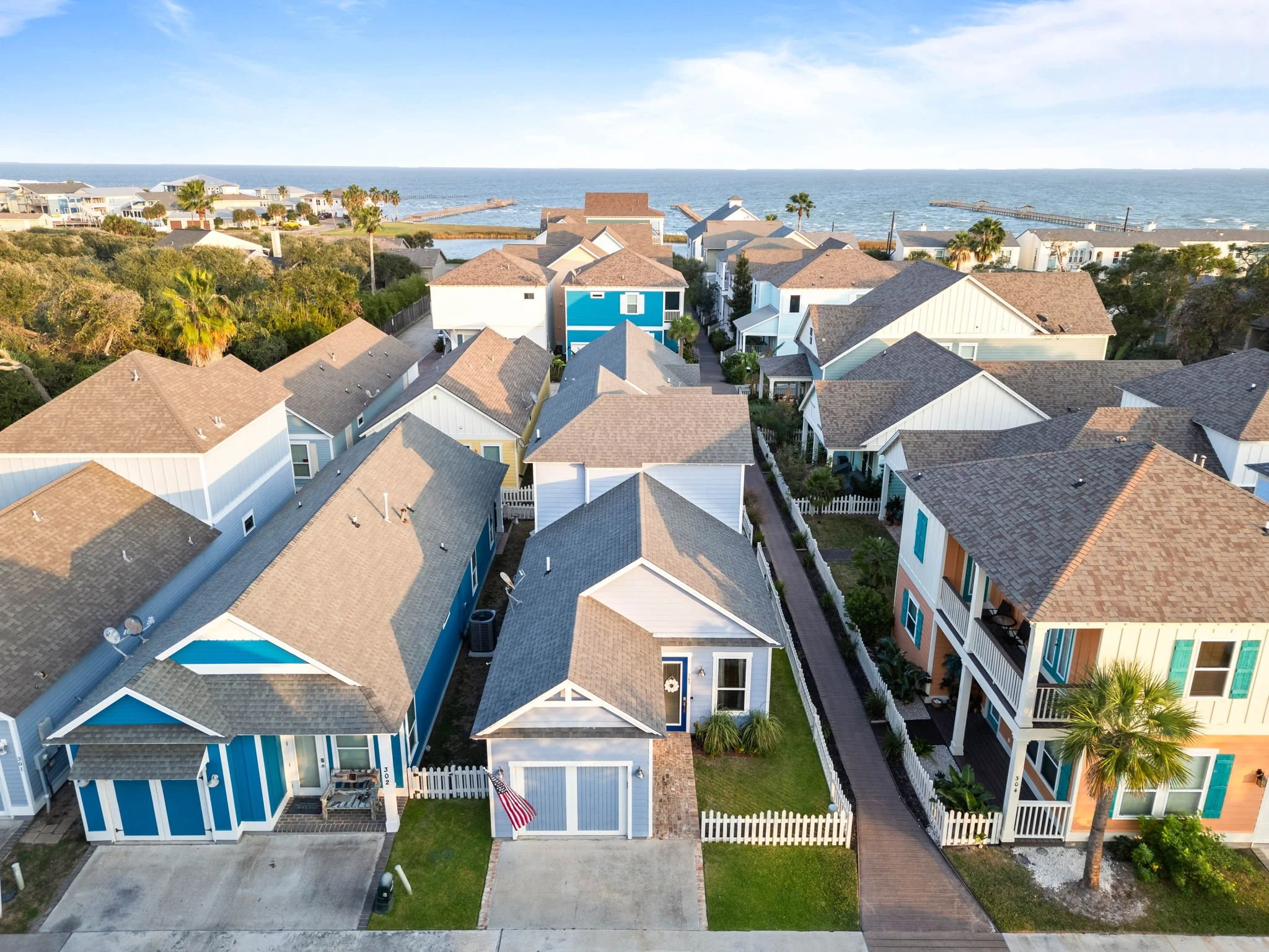 Aerial view of Marina Del Rey vacation rental in Rockport TX just steps from the coast