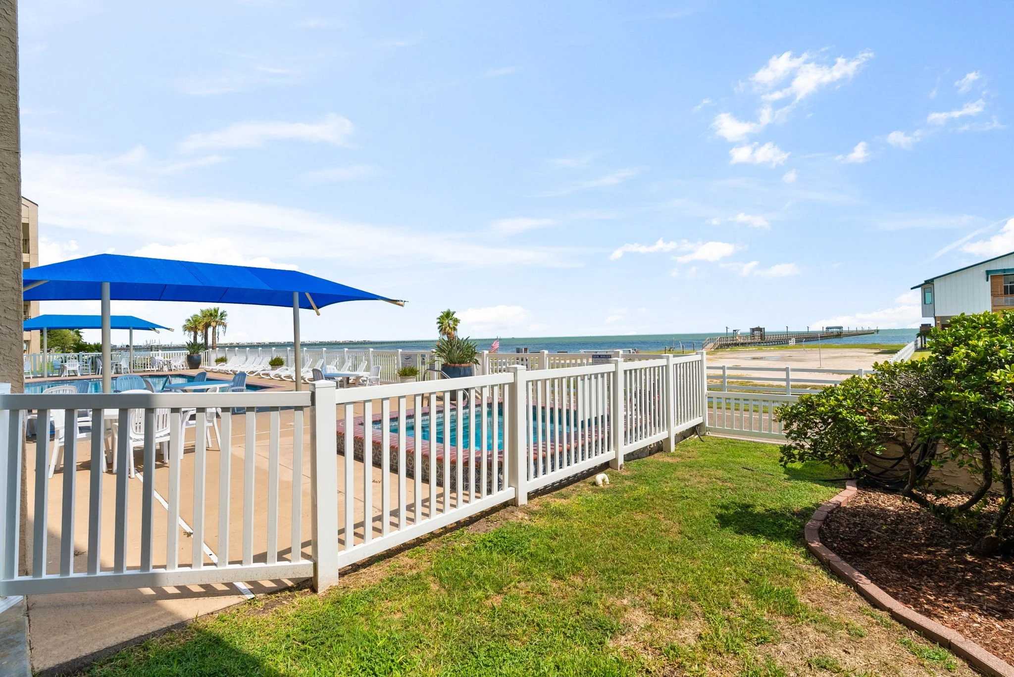 Laguna Reef community pool near the bay at Rockport Retreat, waterfront Rockport TX vacation rentalLaguna Reef community pool near the bay at Rockport Retreat, waterfront Rockport TX vacation rental