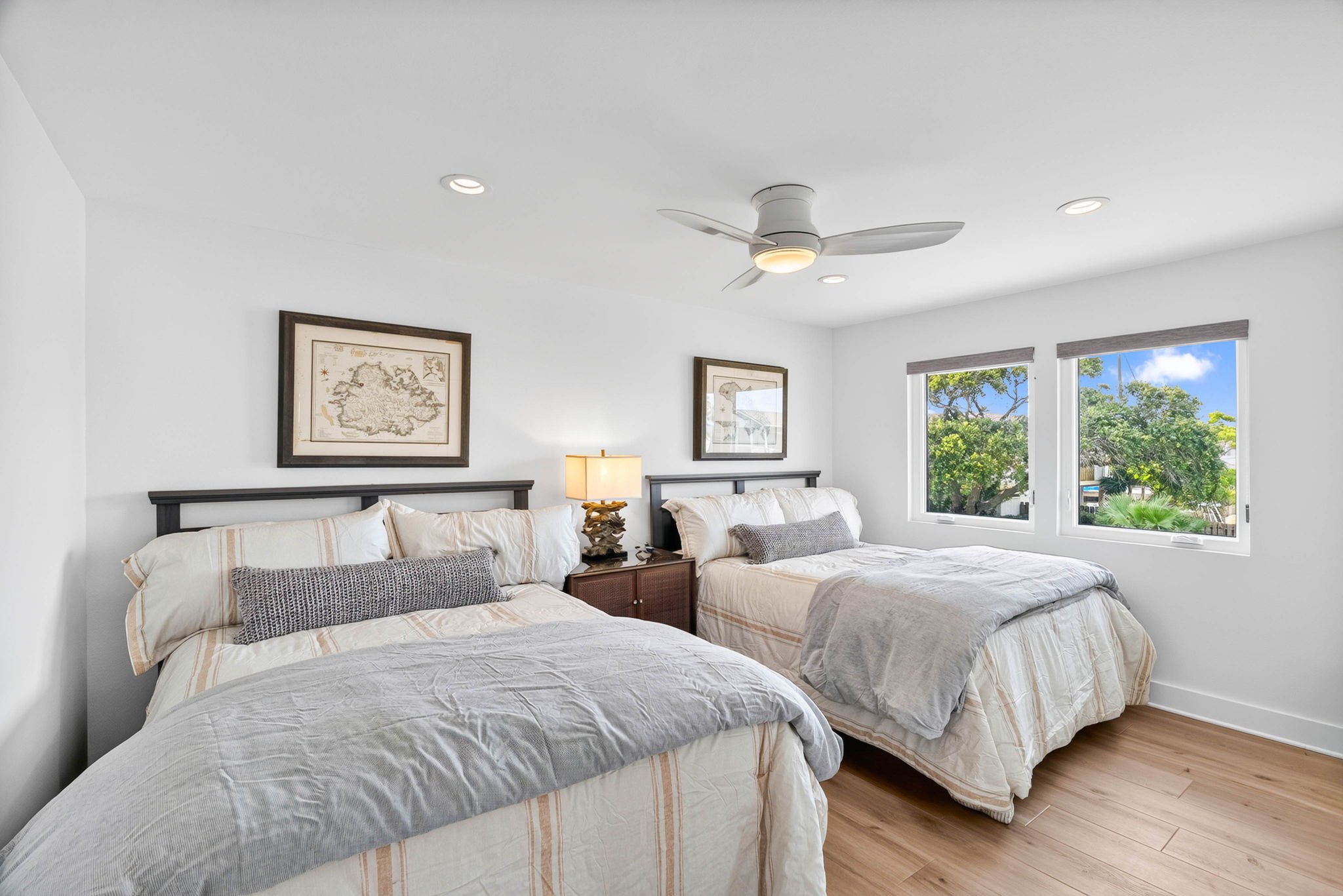 Double queen guest bedroom for families at George's Landing waterfront vacation rental in Rockport TX 