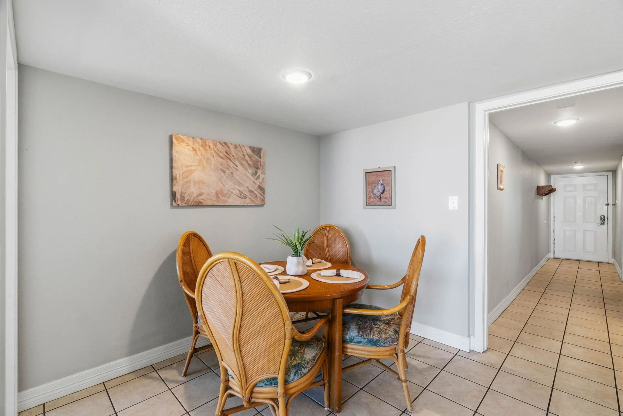 Cozy dining space with coastal charm at Peaceful Pelican Laguna Reef Rockport vacation rental