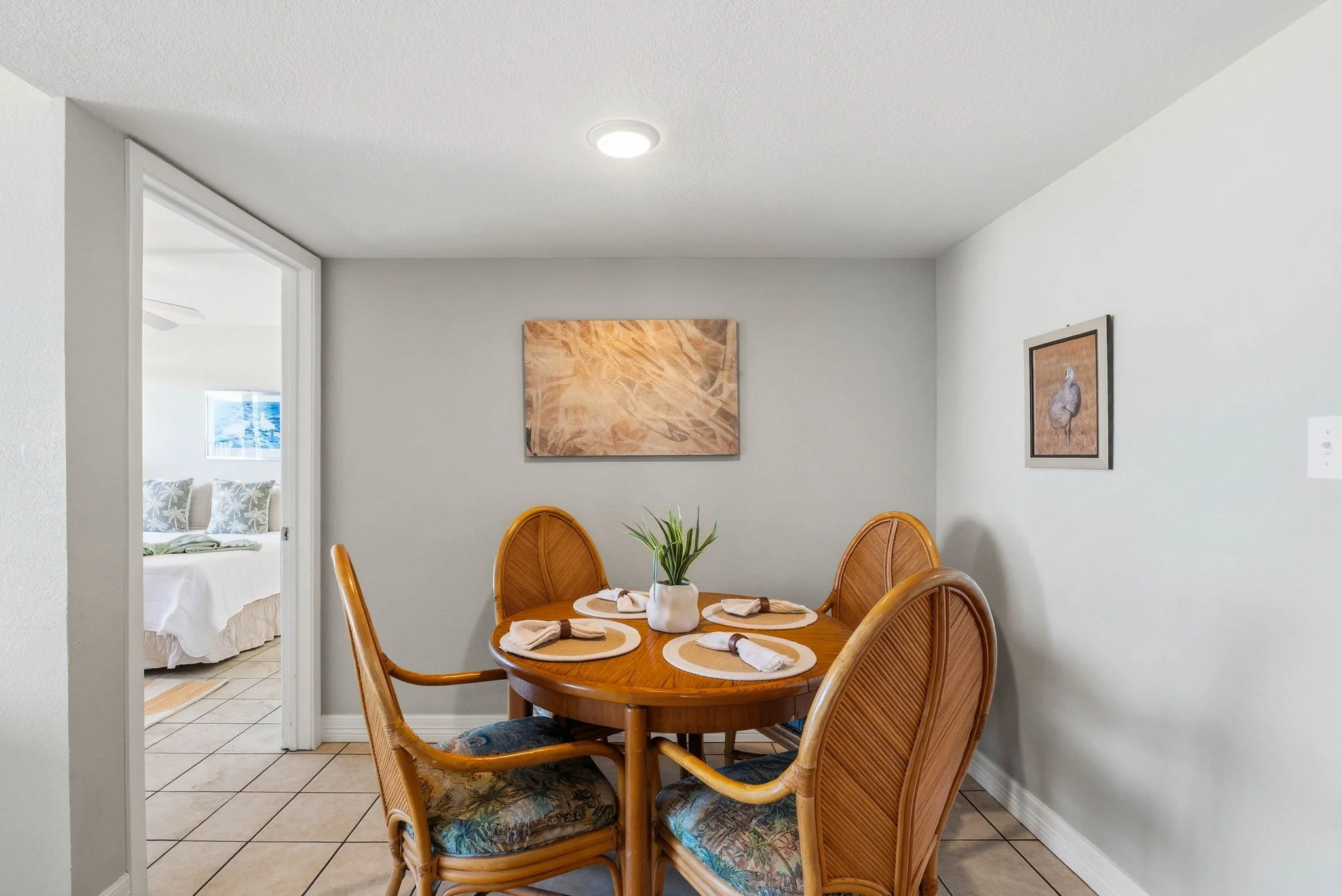 Cozy dining space with coastal charm at Peaceful Pelican Laguna Reef Rockport vacation rental