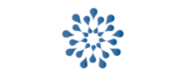 Blue snowflake-shaped design made of petal-like shapes on a black background.