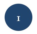 Dark blue circle with white letter 'I' in the center.