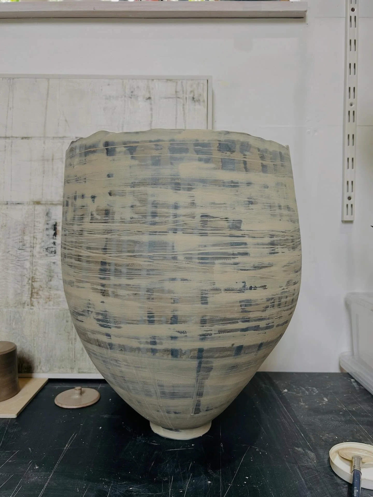 This large vessel has now been fired and I&rsquo;m pleased it survived. I&rsquo;ve been trying to achieve similar surfaces to my paintings and this latest one gets closer to that goal. Still a long way to go. This vessel will be on display as part of