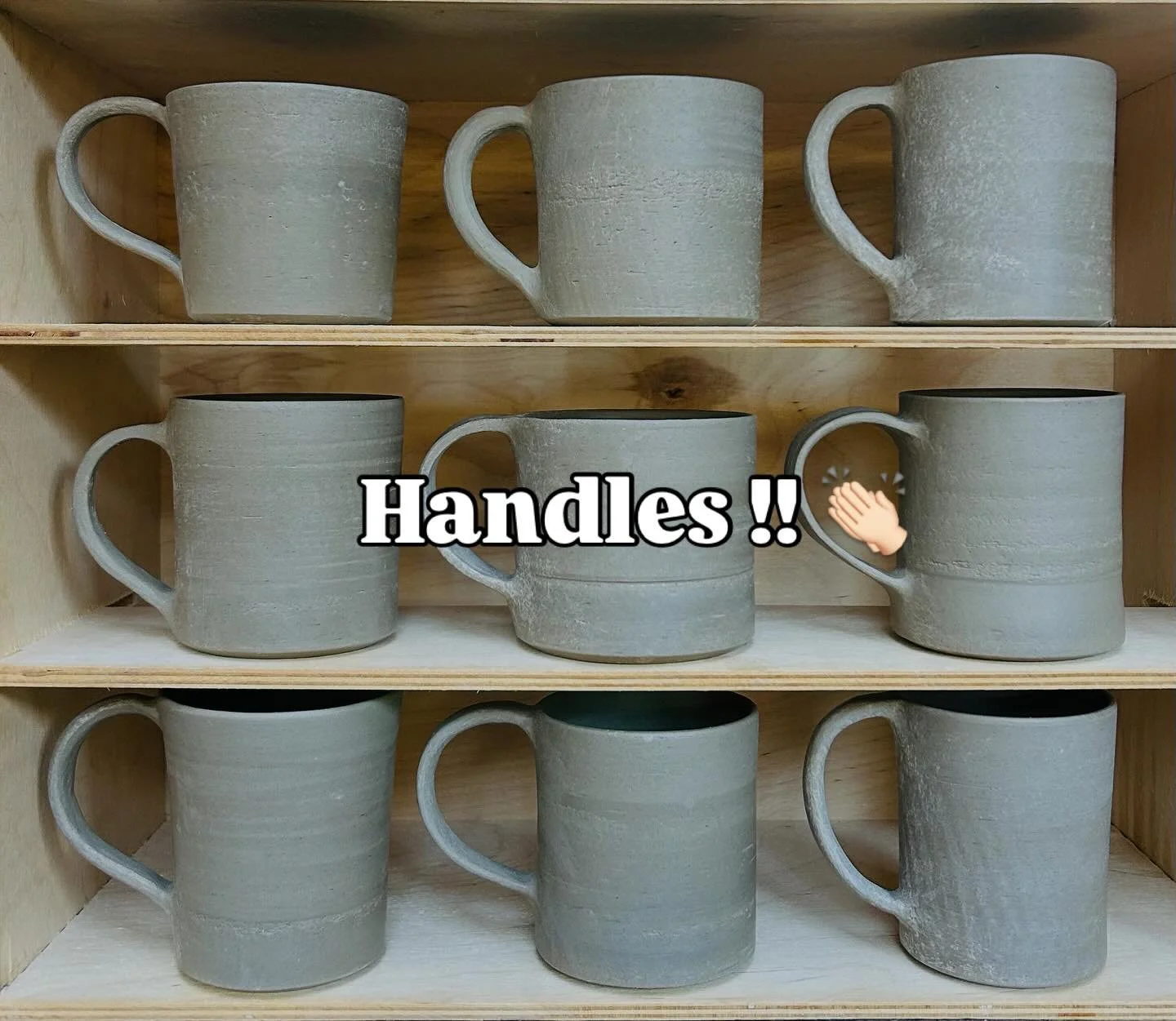 I&rsquo;ve been avoiding trying to do handles, but with my first ceramic fair looming @toastedceramicfair @longeatonartroom I thought I can handle it!!! 😆 each one different, hoping if I dry them properly I won&rsquo;t get any cracks at the joints. 