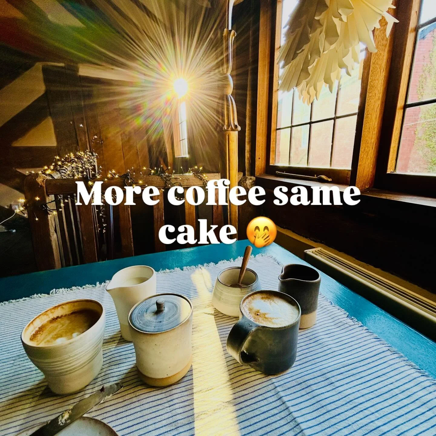 The light was so magical, really enjoyed some calm after the rush of the last couple of weeks!! Enjoyed drinking from my mugs #coffeeandcake #imadethese #forsale