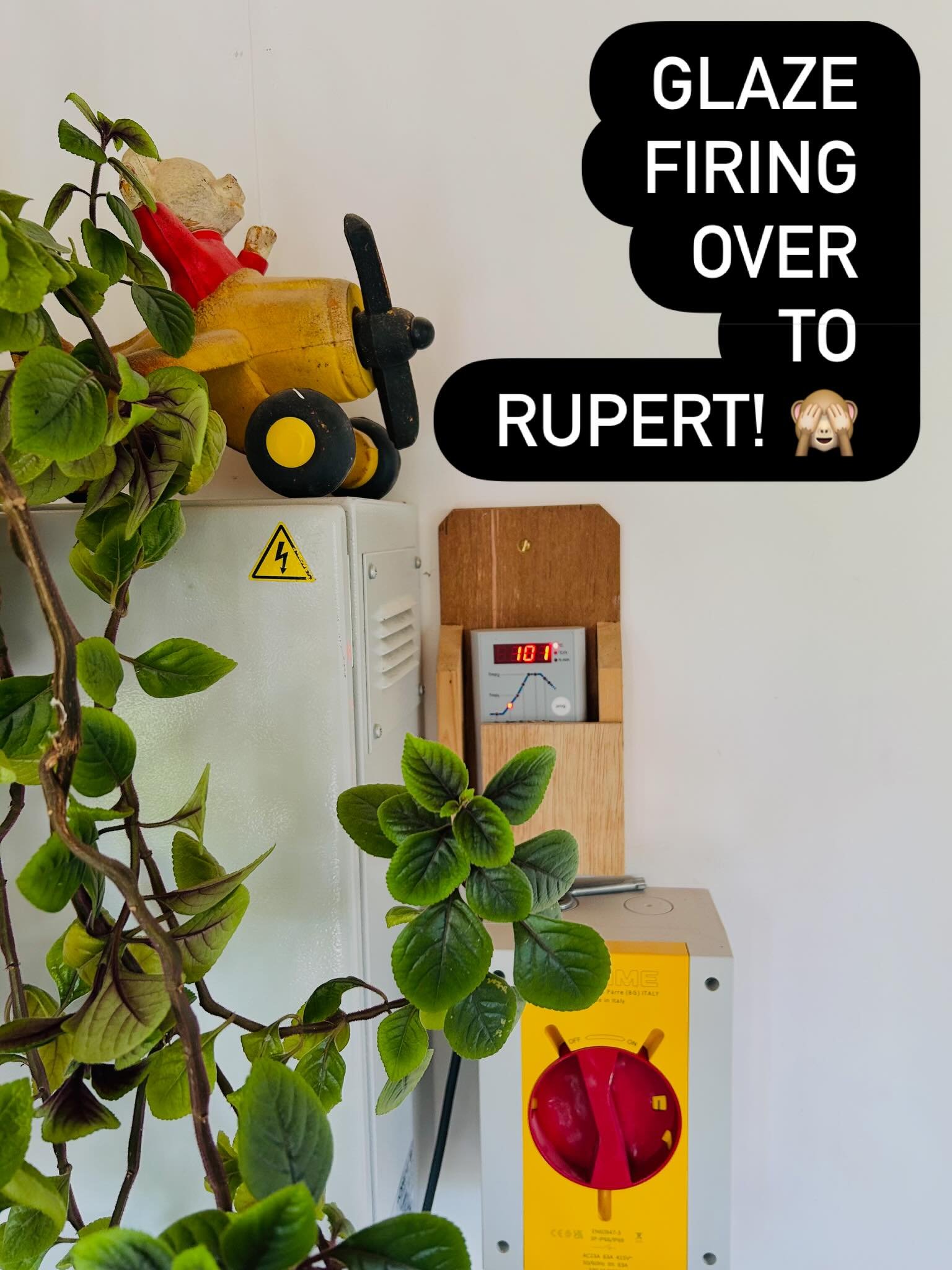 I&rsquo;m not a very patient person but pottery demands patience&hellip;..so Rupert is in charge!! 😆#pottery #ceramics #rupertbear #kilngods #patience