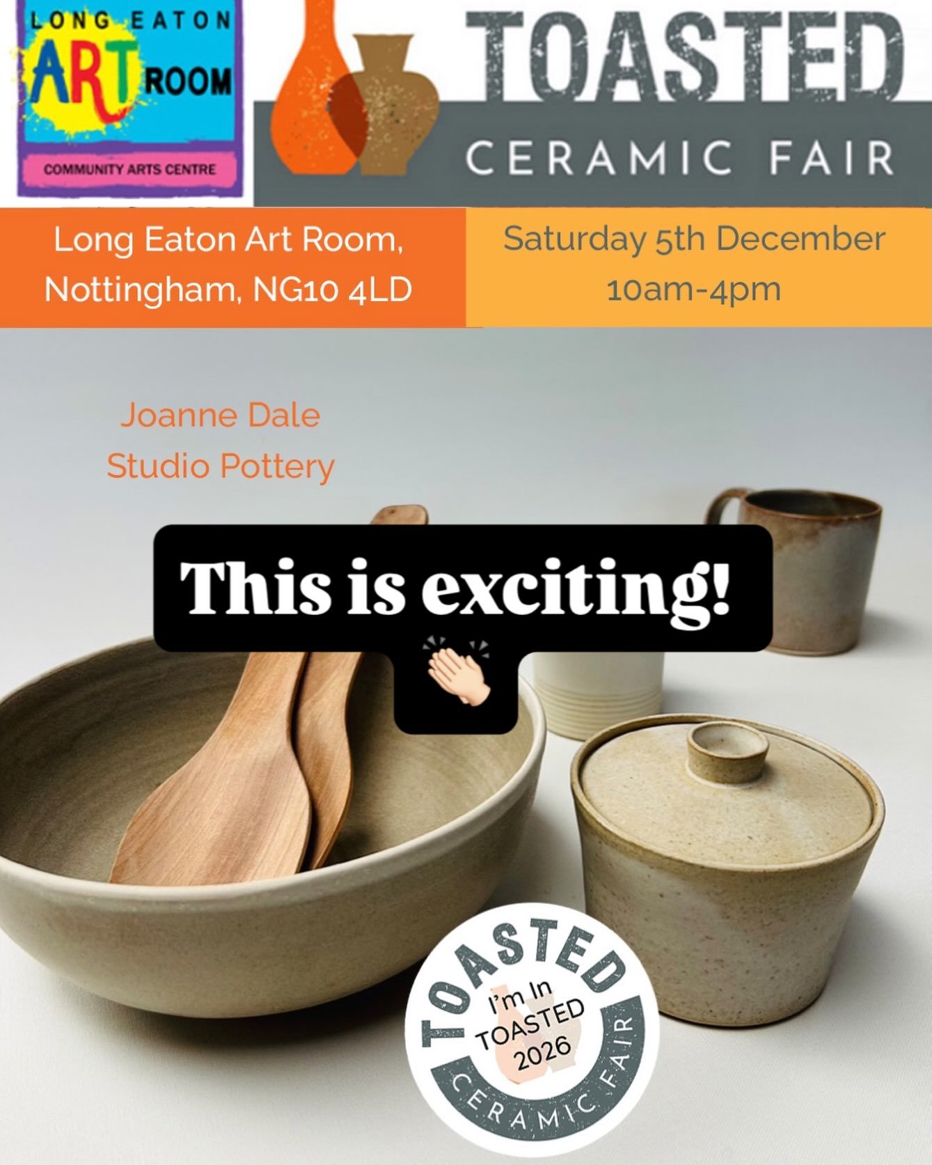 Very happy to be taking part in this event again&hellip;&hellip;Saturday 5th December, Long Eaton Art Room, Nottingham. #ceramicfair #toasted #ceramics #handmade.