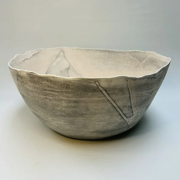  Paloma   
White earthenware clay, layered with slip, underglaze and fired to 1160 degrees and finished with renaissance wax. 