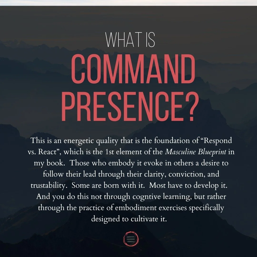 MEN: find a woman and ask her if she thinks you'd benefit from growing a little more of this capacity. 

WOMEN: what happens in your body when you meet a man who has this capacity? (along with relational skills)

This is one of the things we're going
