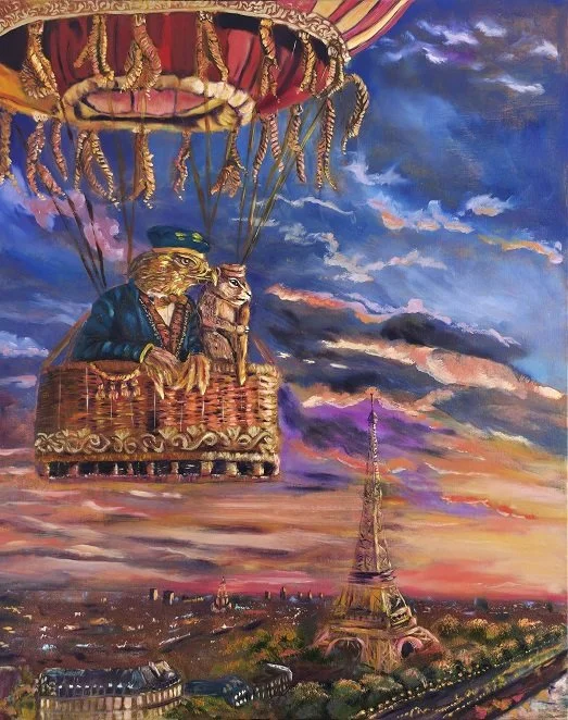 Detail from A View Too Big for One Person - magical realism painting by Evelyne Verret