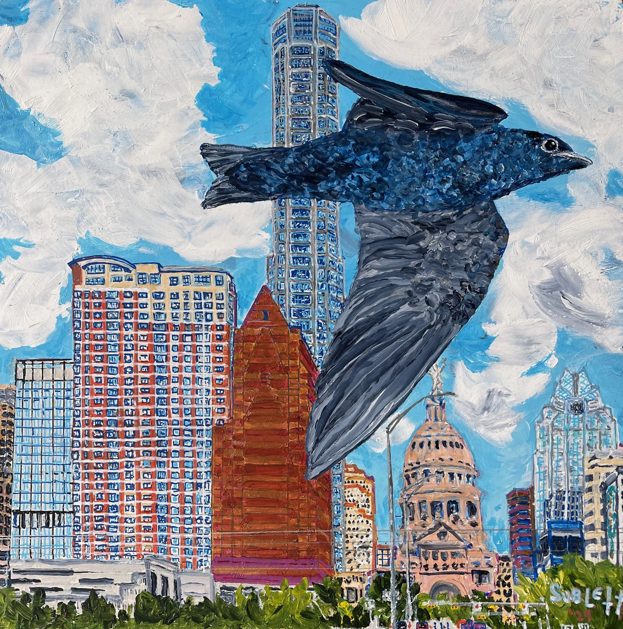 Jesse_Sublett_Purple_Martin_Over_Austin_acrylic_on_wood_12x12 - Jesse Sublett.jpeg