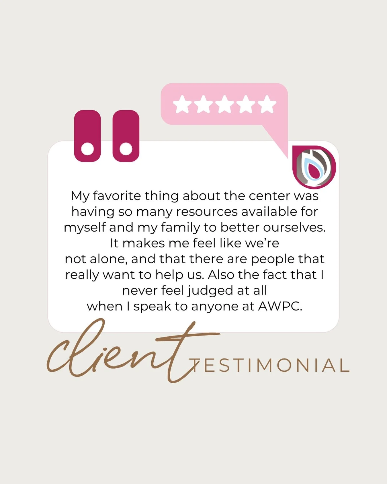 &ldquo;...it makes me feel like we&rsquo;re not alone.&rdquo;

Hearing this from our clients means everything. 💛 At Another Way Pregnancy Center, our goal is to provide a place where women and families feel supported, respected, and never judged.

T