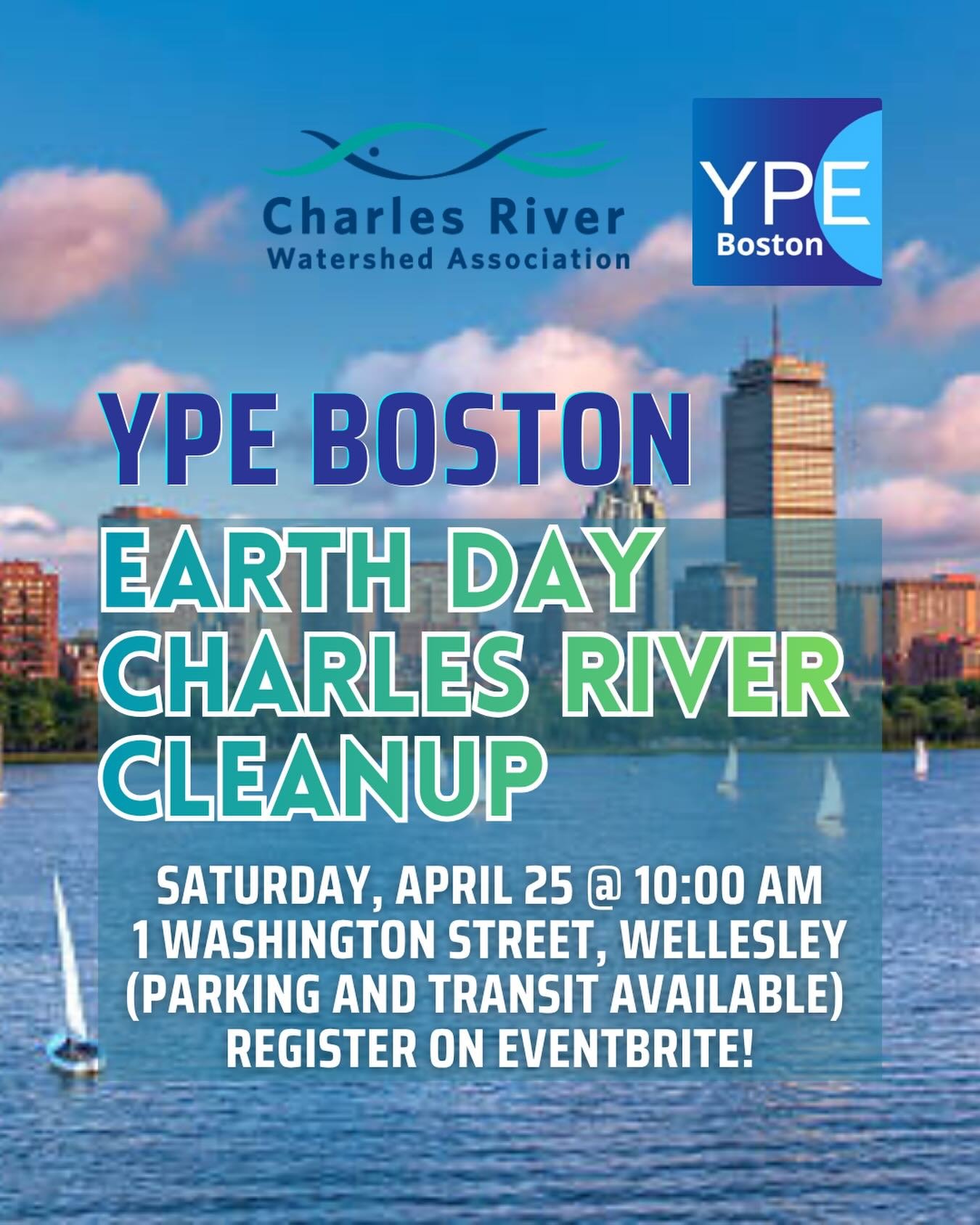 🌎 Celebrate Earth Day with YPE!! 🌎 YPE is excited to be partnering with the Charles River Watershed Association for their annual Earth Day cleanup on Saturday April 25 from 10-12! Join your fellow friends in energy and help clean up our beloved riv
