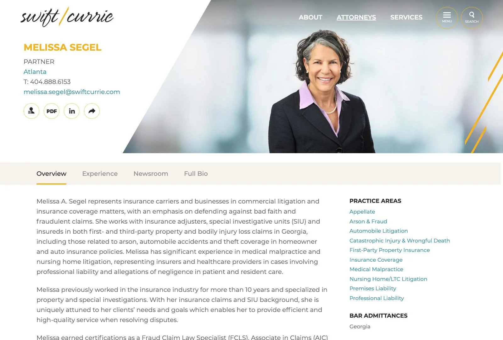 Swift Currie attorney profile page for Melissa Siegel with portrait and practice areas.