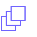 Three overlapping squares with neon blue outlines
