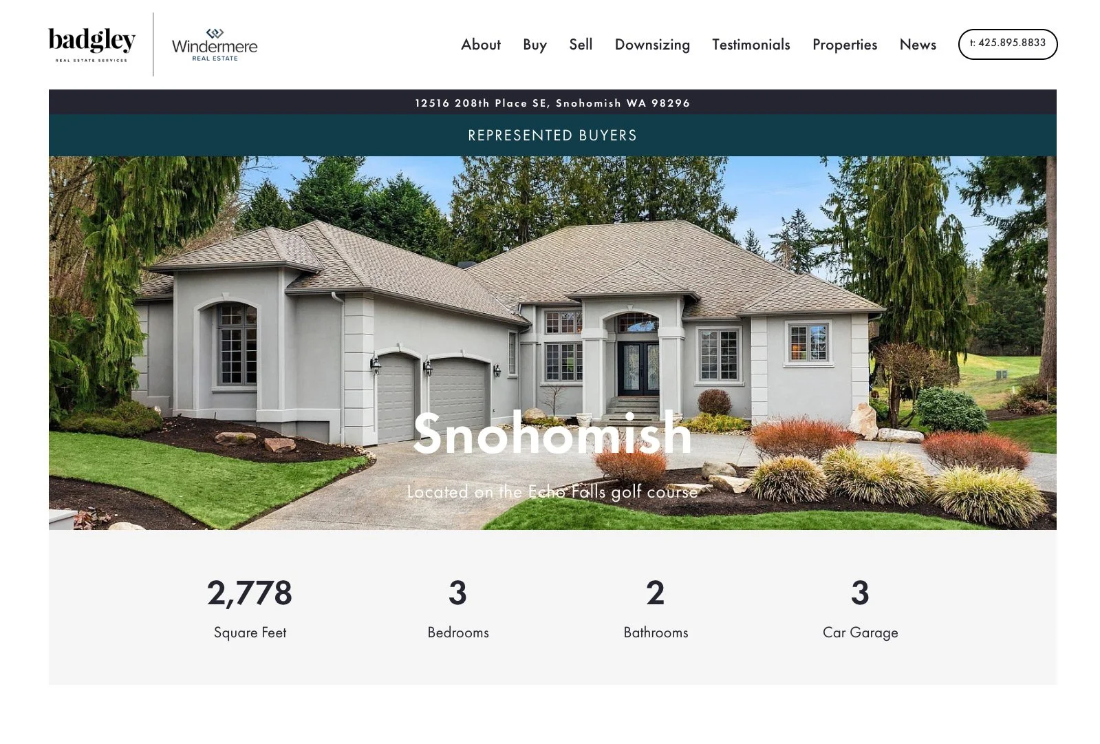 Screenshot of Badgley Homes website property detail page for Snohomish home with listing information.