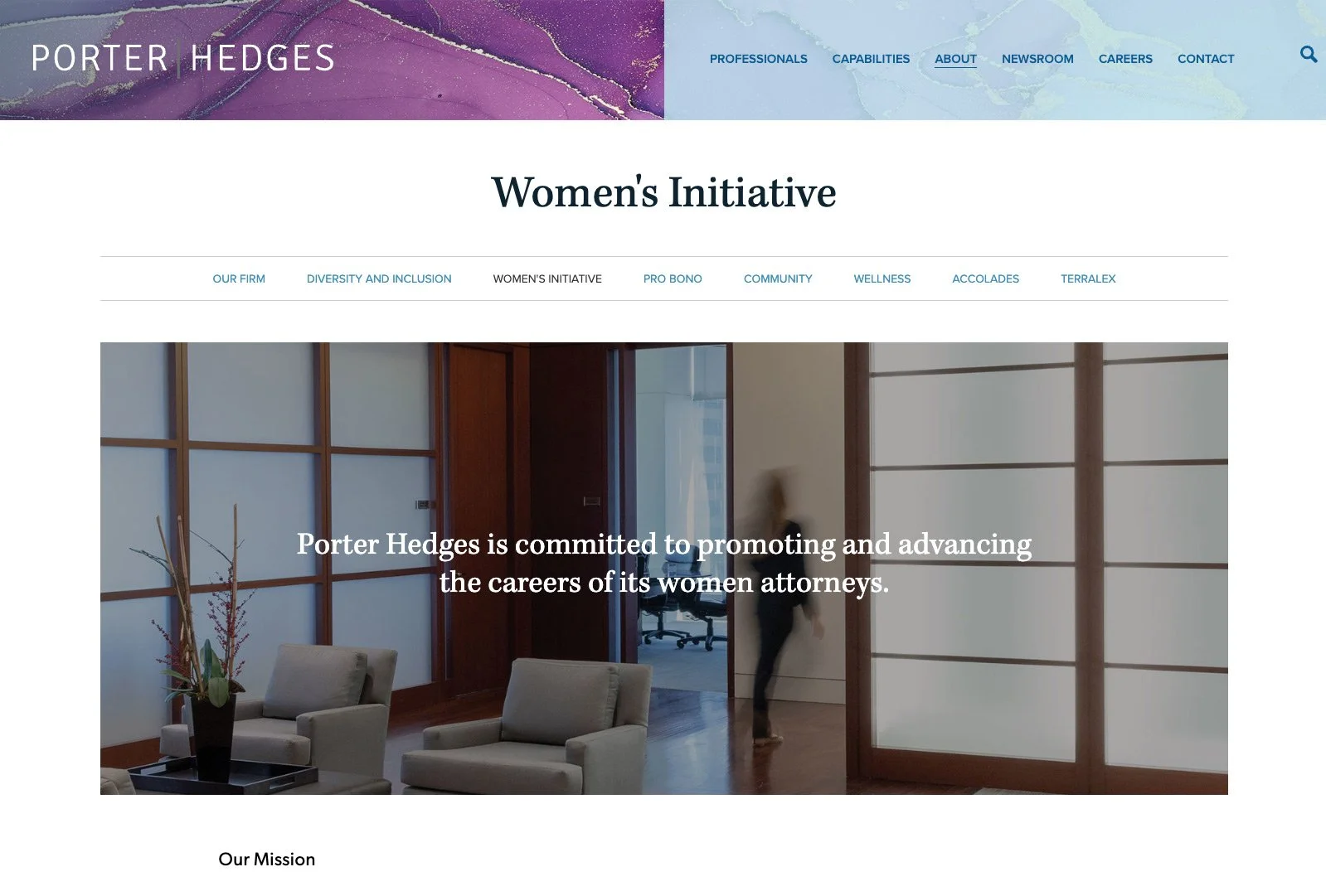 Porter Hedges women’s initiative page highlighting commitment to diversity and leadership advancement.
