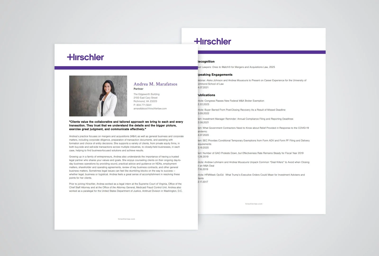 Example of Hirschler print-friendly PDF design showing branded header, typography, and content layout.