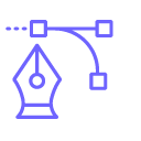 Icon of a pen tool with anchor points and curves, representing graphic design or vector editing software.