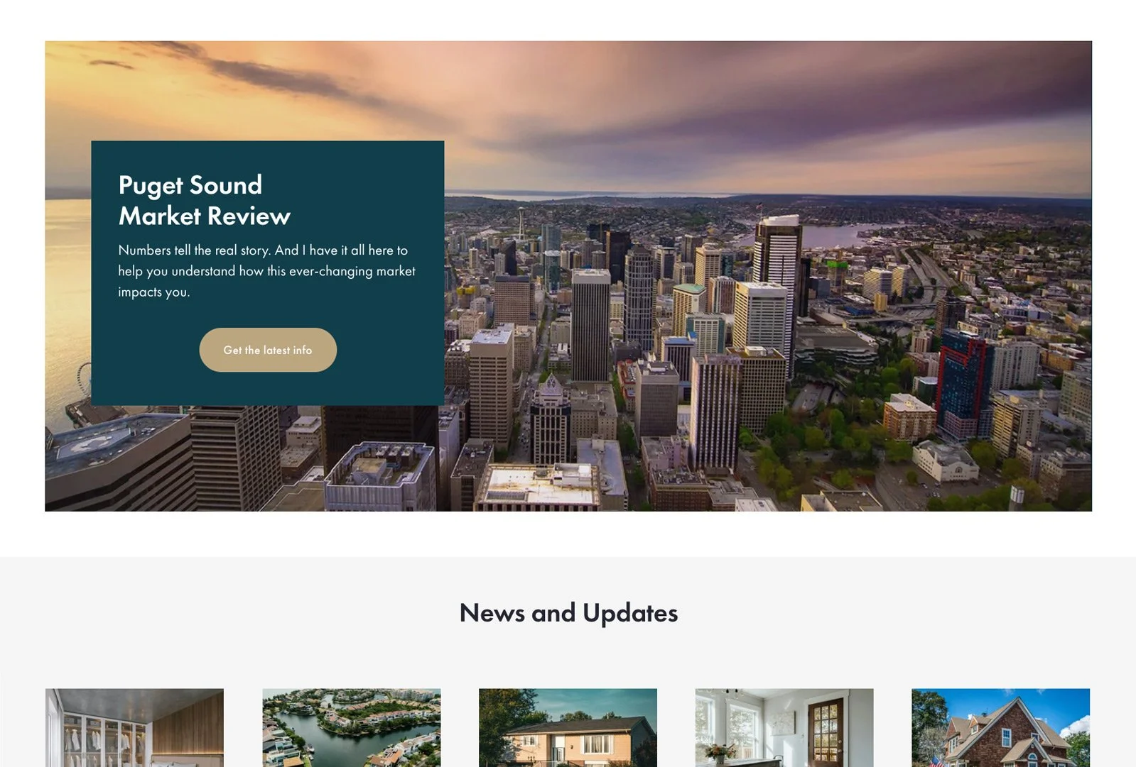 Screenshot of Badgley Homes website page featuring Puget Sound market review and news updates section.