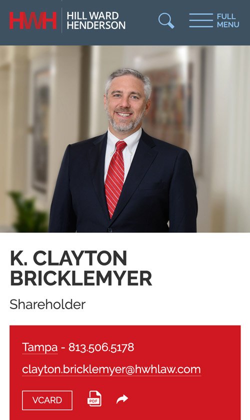 Hill Ward Henderson attorney profile for shareholder K. Clayton Bricklemeyer with contact information.