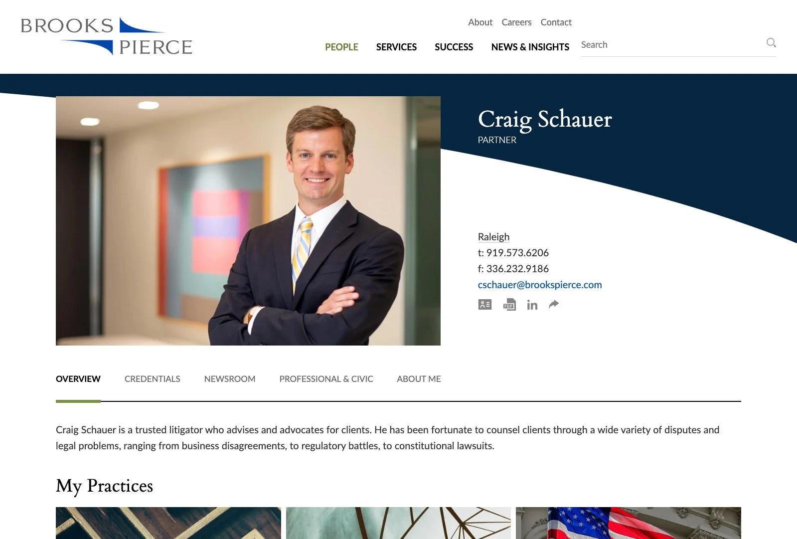 Brooks Pierce attorney profile for Craig Schauer with professional photo and practice areas.