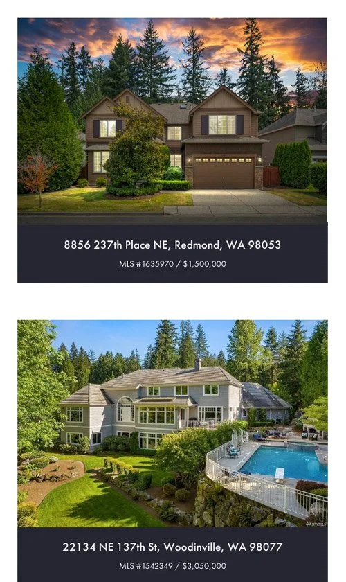 Mobile view of Badgley Homes website showing property listings with home photos and details.