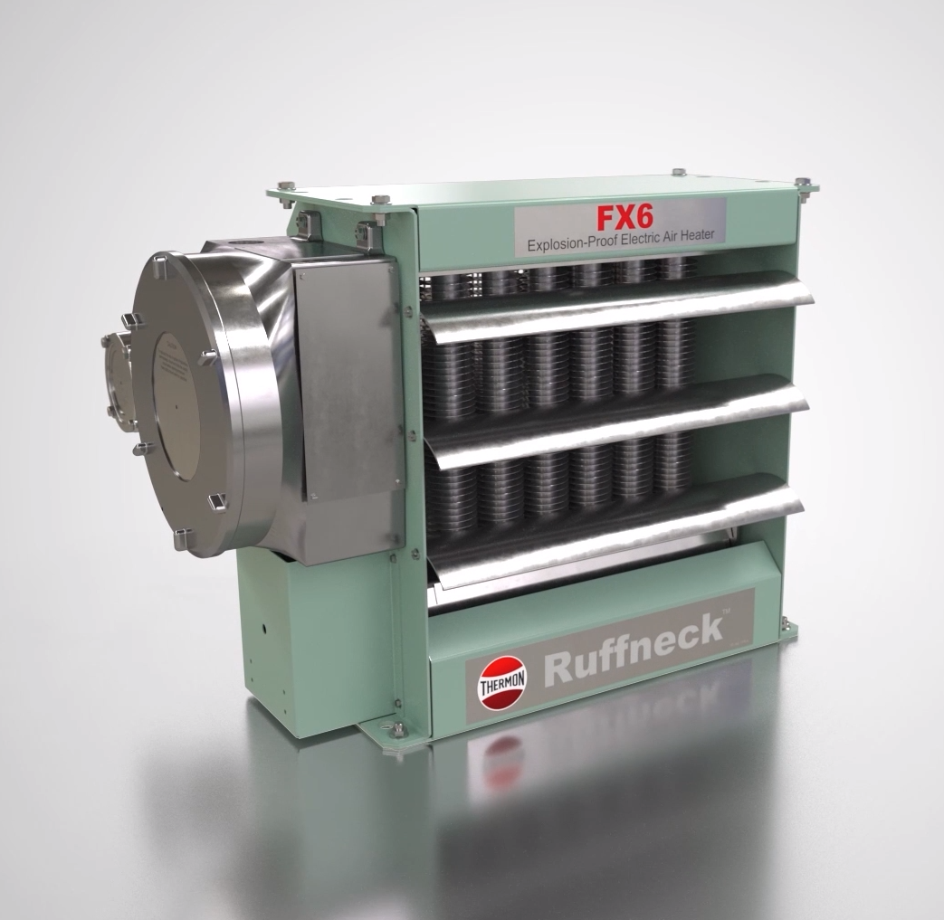 Explosion-proof electric air heater labeled FX6 from Thermon Rufneck.