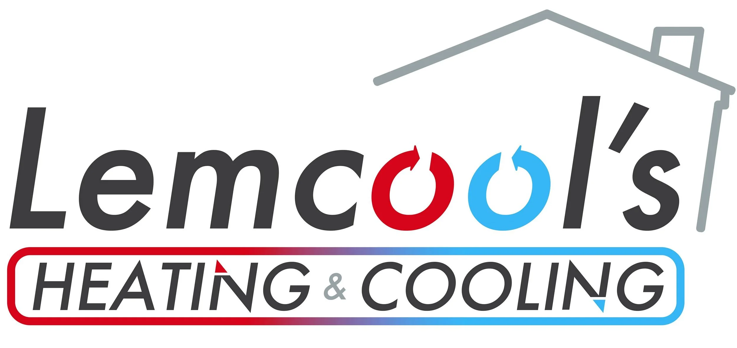 Lemcois Heating & Cooling logo with a stylized house outline and color-accented circles for heating and cooling