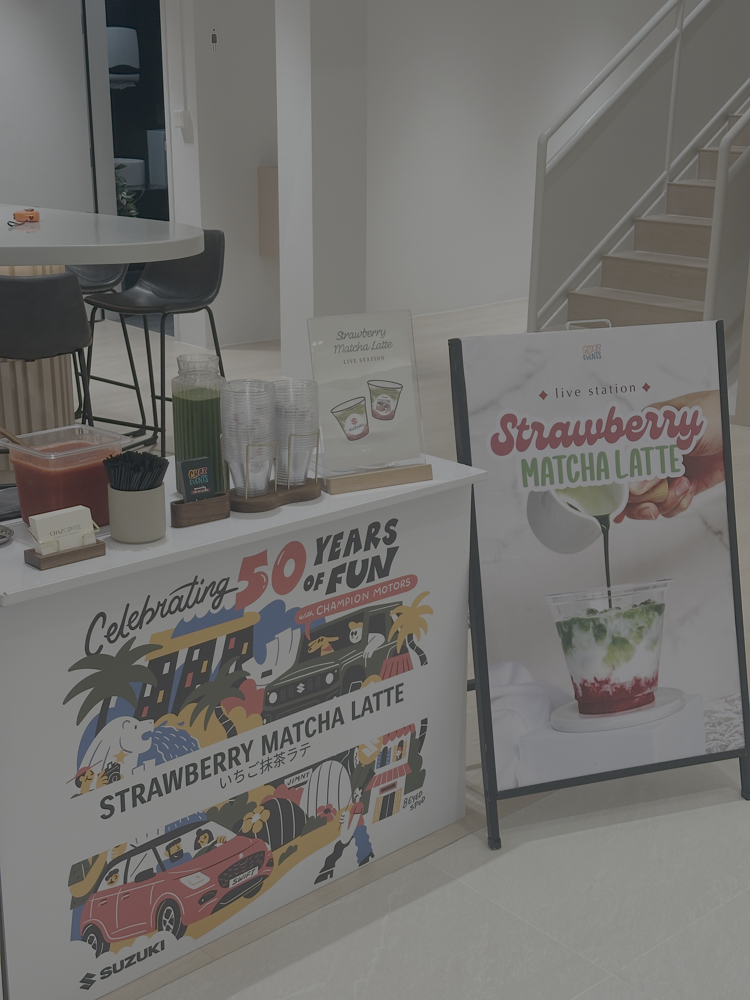 matcha strawberry latte live station custom cups stickers bar catering event singapore wedding corporate road shows live experience