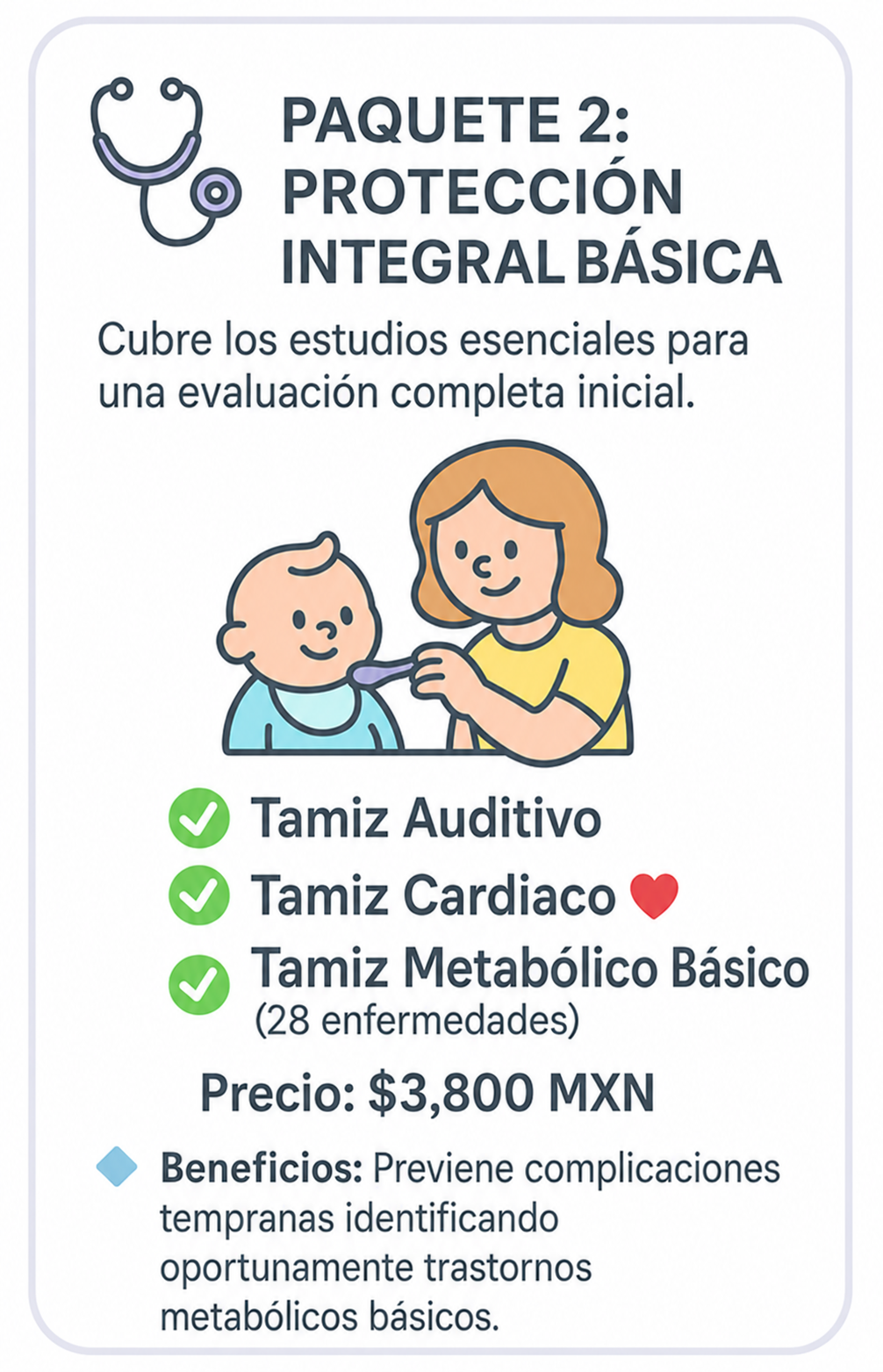 Paquete 2 : Tamiz auditivo, cardiaco y metabólico por $3,800