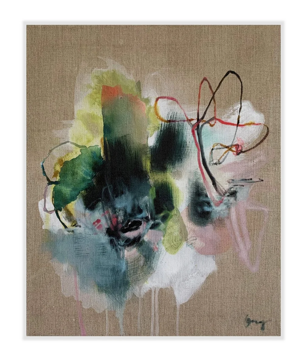 Custom oil painting on linen by abstract artist Stephanie Ong