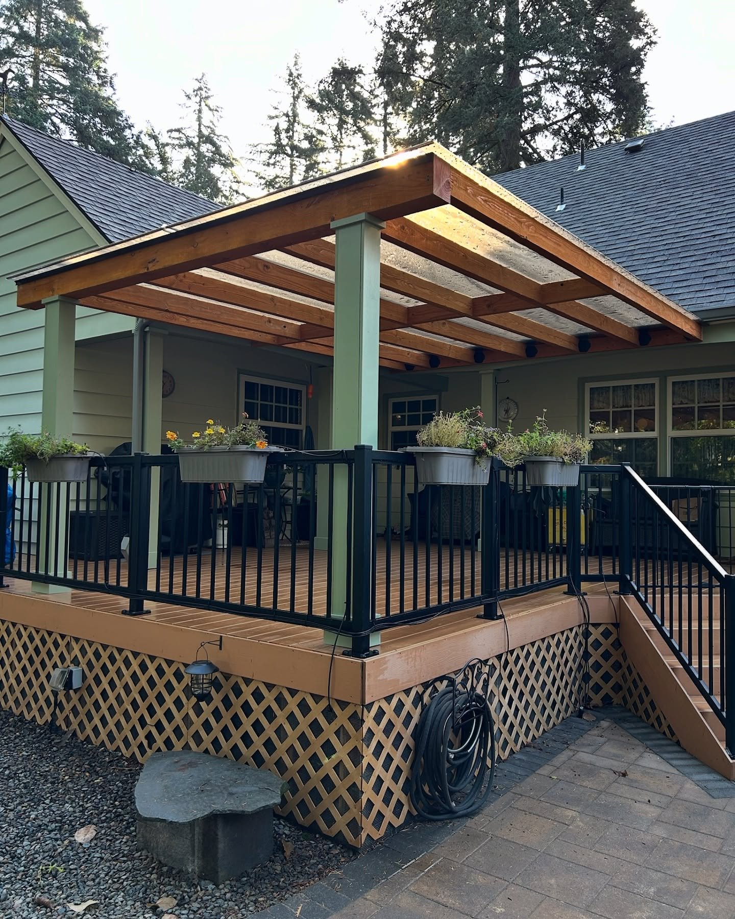Transforming outdoor living with this stunning Maywood Park polycarbonate patio cover! Featuring rough sawn fir rafters and wrapped posts, perfectly complementing the home&rsquo;s natural aesthetic. 

#PatioGoals #OutdoorLiving #RoughSawnFir #Polycar