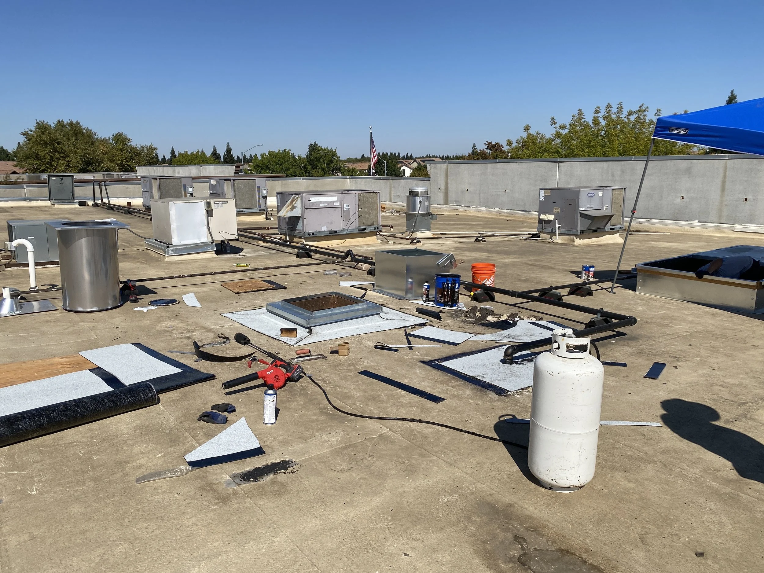 Roof work in preparation of the HVAC unit