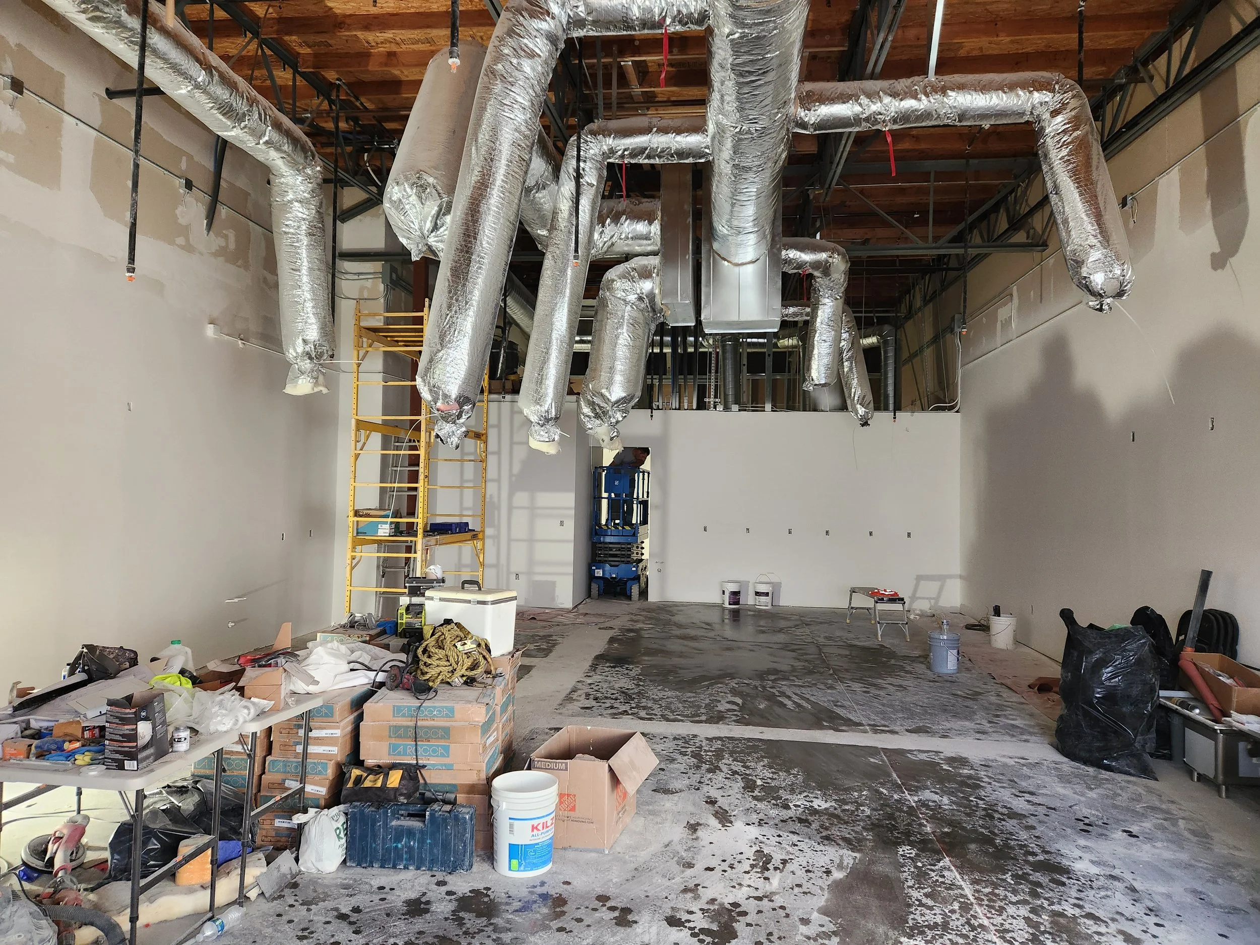 Air ducts being installed