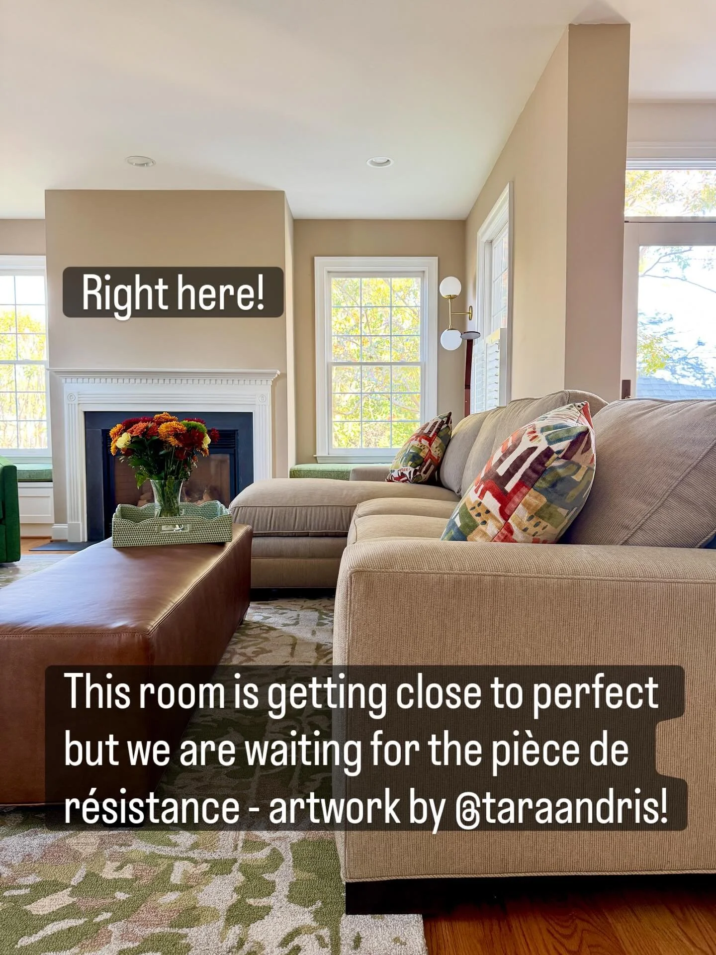 We are so excited to see the commissioned artwork by artist Tara Andris. This will be hung above the fireplace - adding warmth, color and an ethereal touch to the room. Stay tuned for the reveal!!