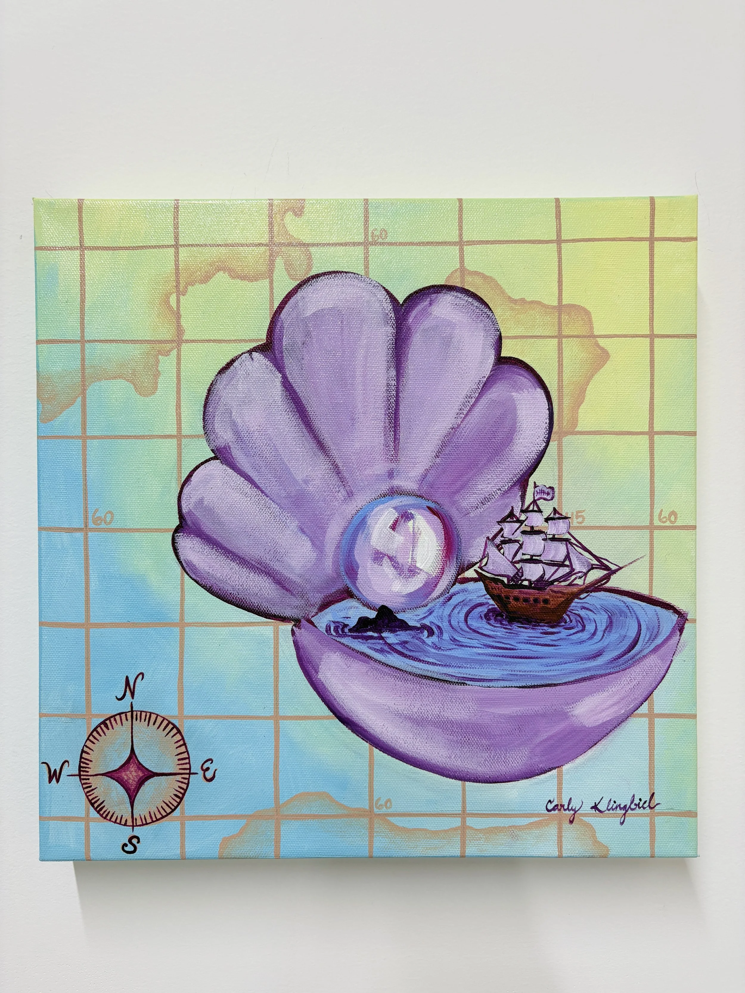 "Out of the Jade Sea... We Collided" Acrylic on canvas. 14x14 in. 